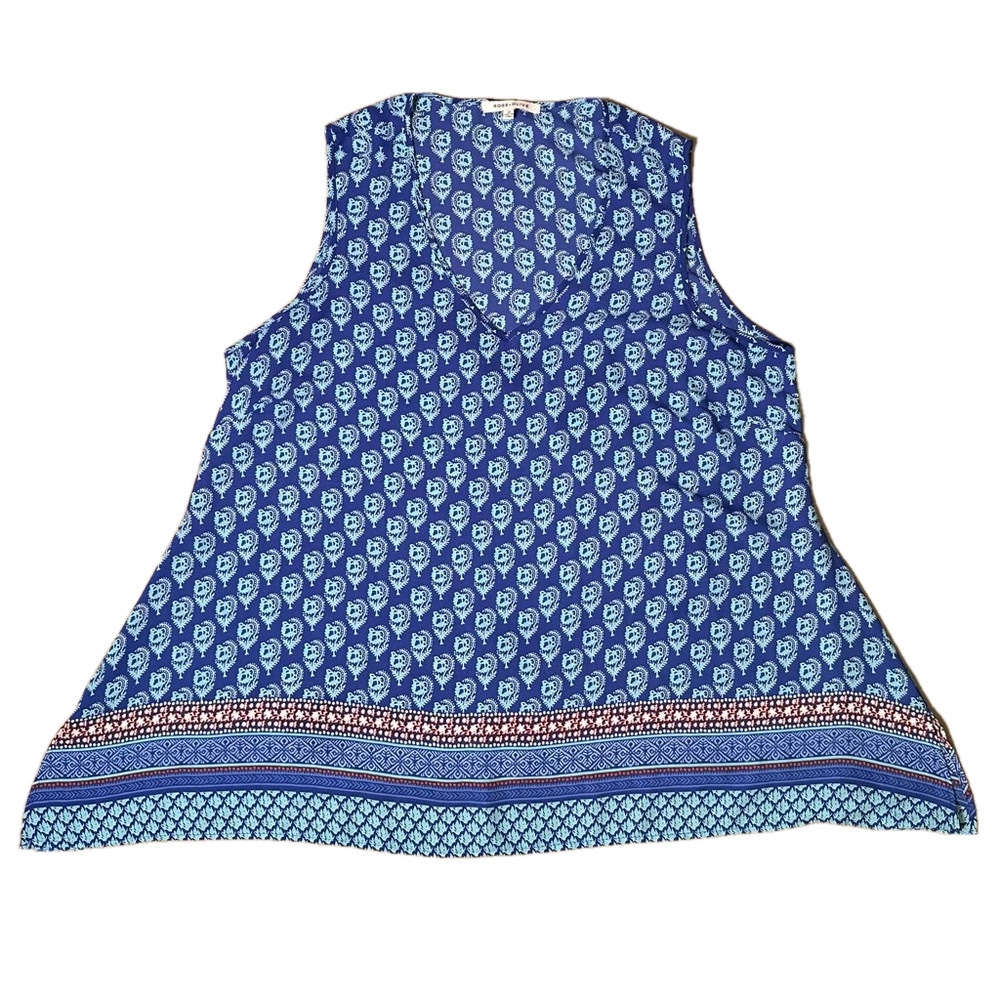 Rose + Olive Blue Printed Sleeveless Top SIZE 2X